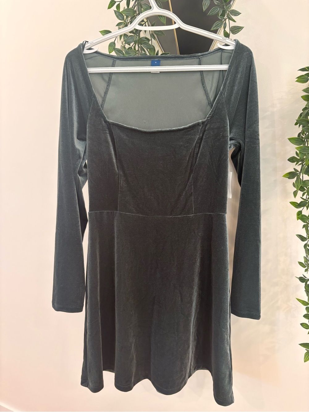 Old Navy Velvet Long-Sleeve Square Neck Dress - Deep Green
